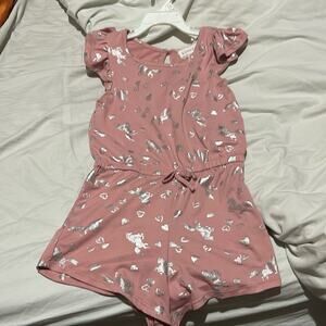 btween 6x pale pink silver unicorn romper shorts elastic waist euc summer fun